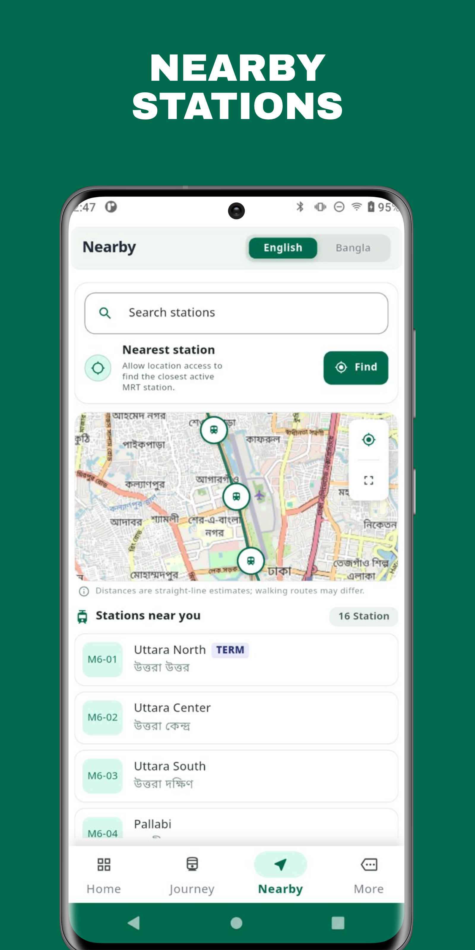 MRT Connect nearby stations screen